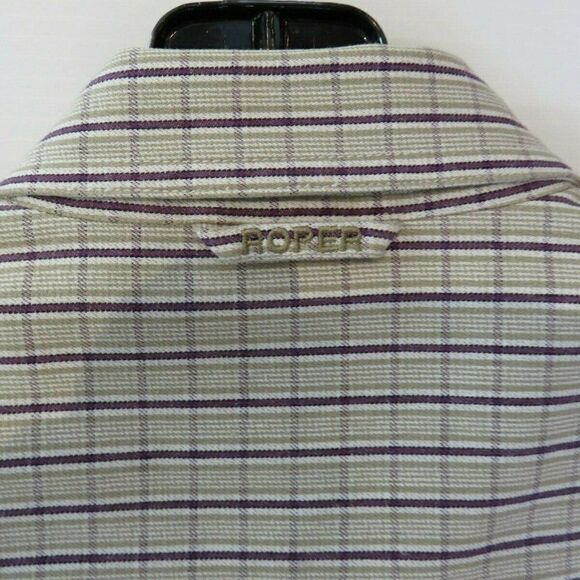 Roper Shirt Western Long-Sleeved Button-Up Heavyweight Tan Plaid Men's Large - Picture 7 of 10